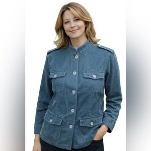 Liz Claiborne Teal Utility Jacket Military Style Cotton Size Lg. y2k, VTG, 90’s